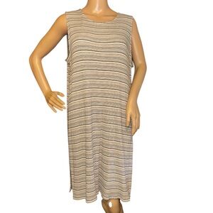 J. JILL Wearever CaramelStripped Ribbed Knit Tunic DressSide Slits size Large 🥻
